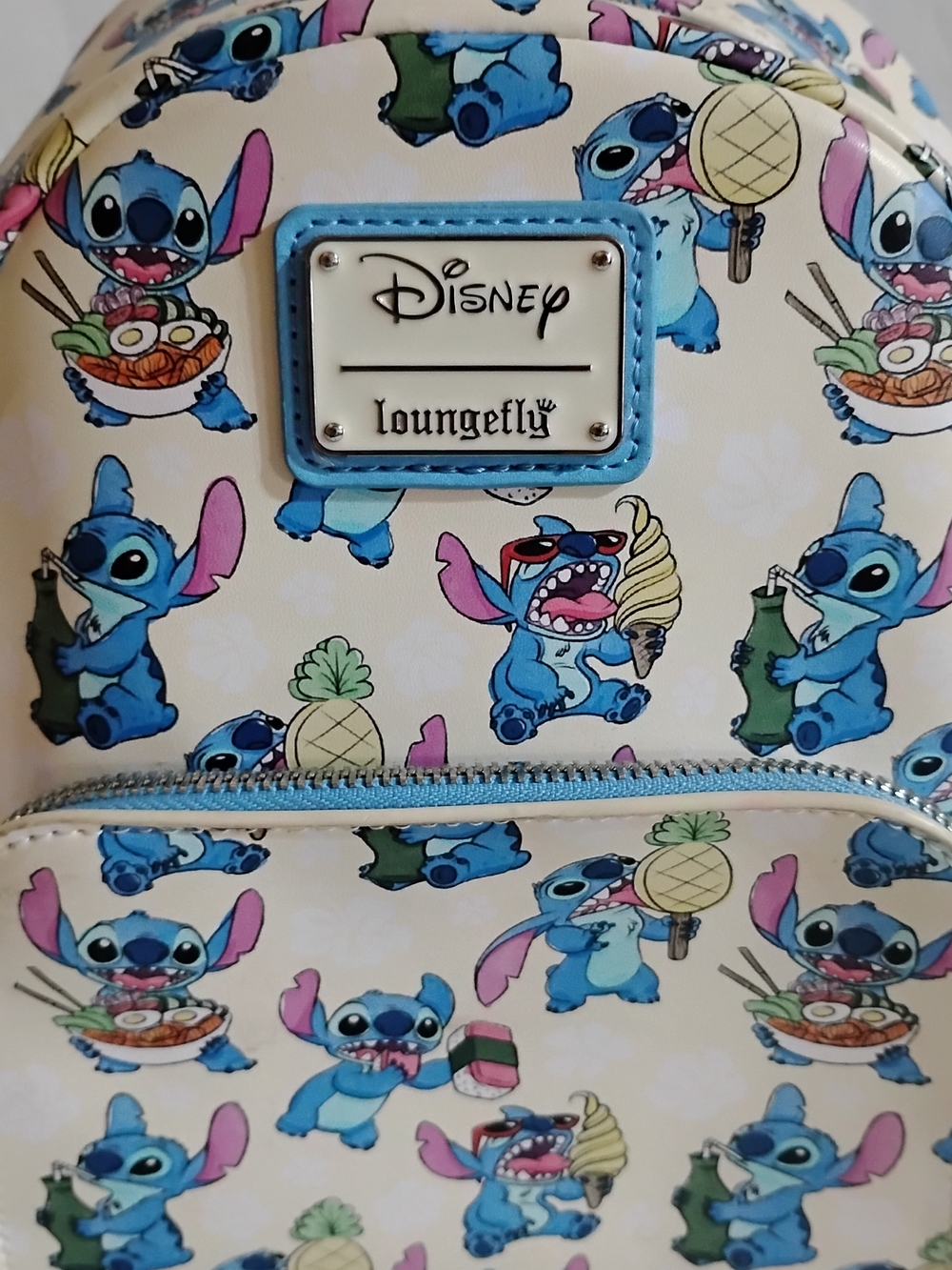 Loungefly Cream and Blue Stitch Snacktime Pattern Kids Mini Backpack - Picture 5 of 7